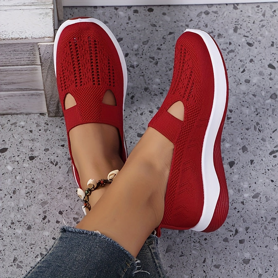 Women's Breathable Knitted Sneakers Lace-Up Sports Shoes