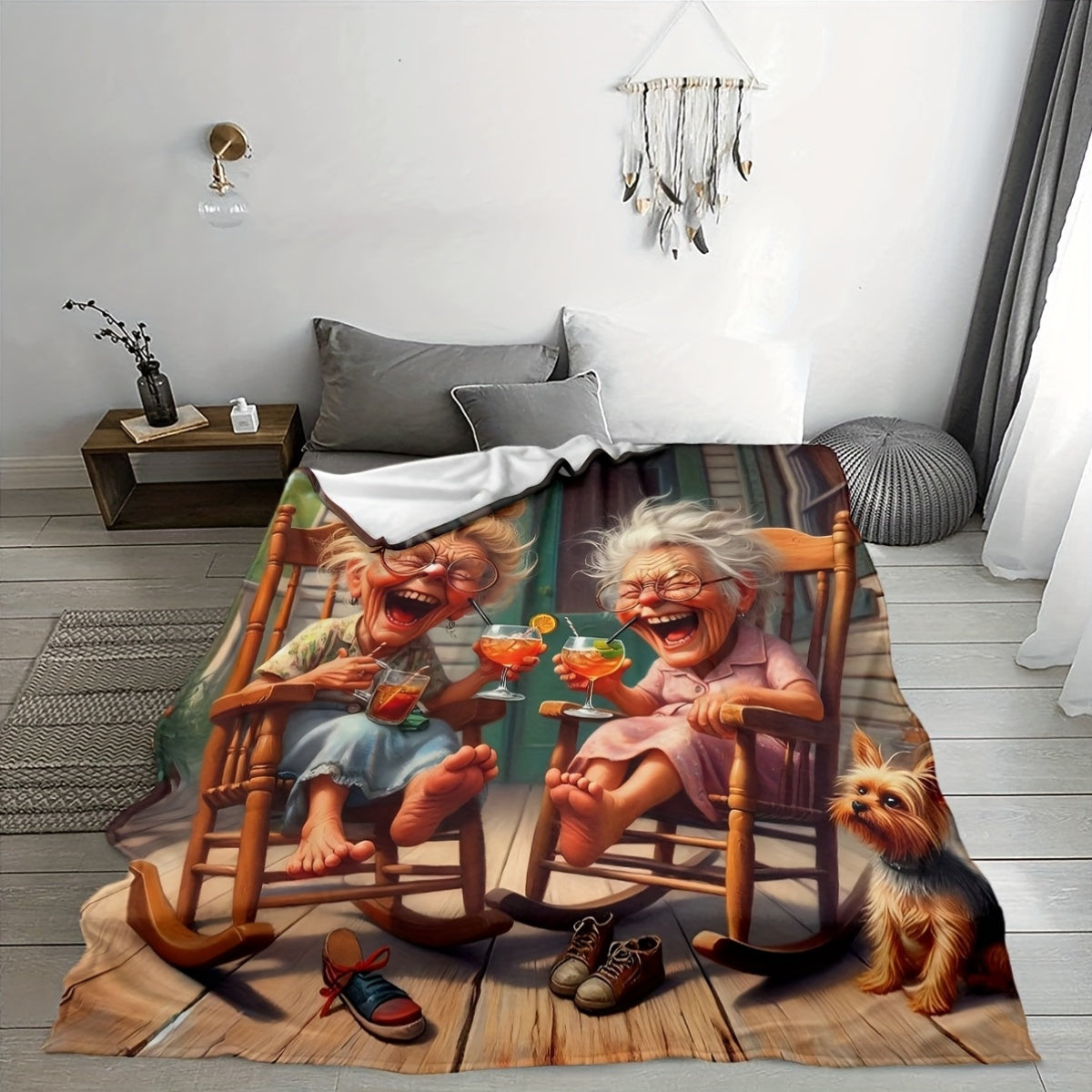 All-Season Flannel Fleece Blanket for Bed Sofa Camping Digital Print Anti-Allergy Polyester 200-250gsm