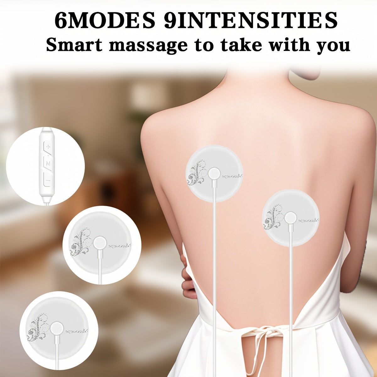 Kichik va yengil simli massajer, 3 tugma boshqaruvi, 9 intensivlik darajasi, 6 rejim - 3 juft gel padlar, USB quvvat, sayohat uchun portativ. Ideal Otalar kuni sovg'asi. Massaj