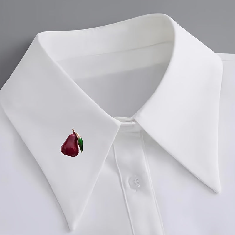 Vintage uslubdagi pirojnoe shaklidagi brosh pin qizil akril, yashil barglar, juftliklar uchun sovgʻa, koʻylaklar va kiyimlar uchun mos