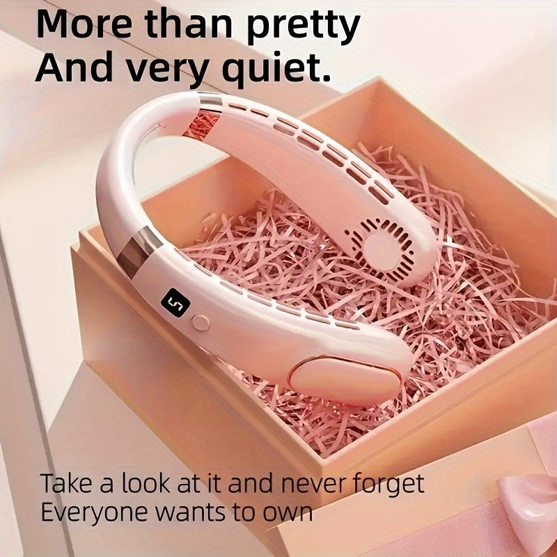 Portable Neck Fan with LED Display, 5-Speed, Rechargeable, Wearable