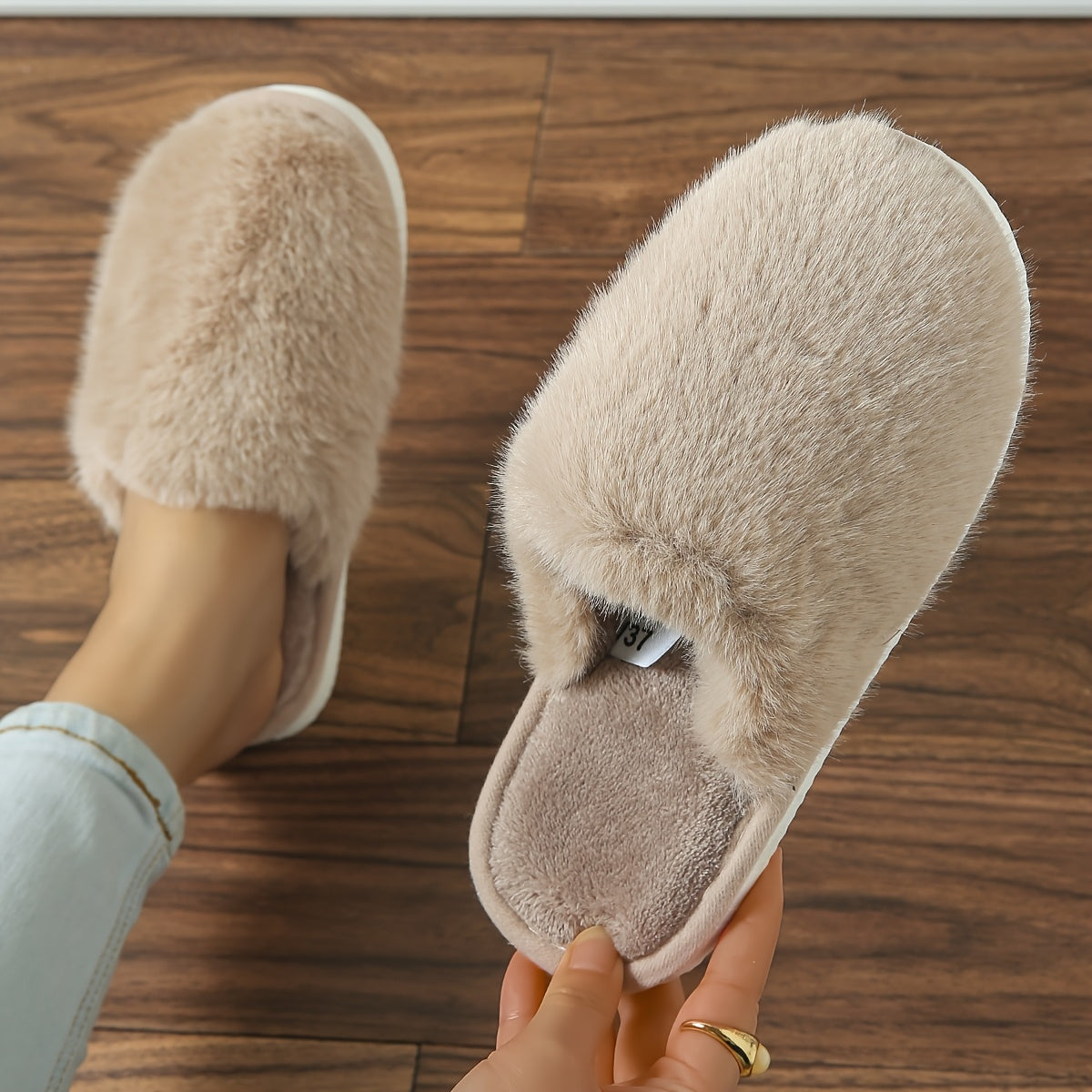 Women's Fuzzy Slip-On Slippers with Plush Toe and EVA Sole for Indoor Comfort