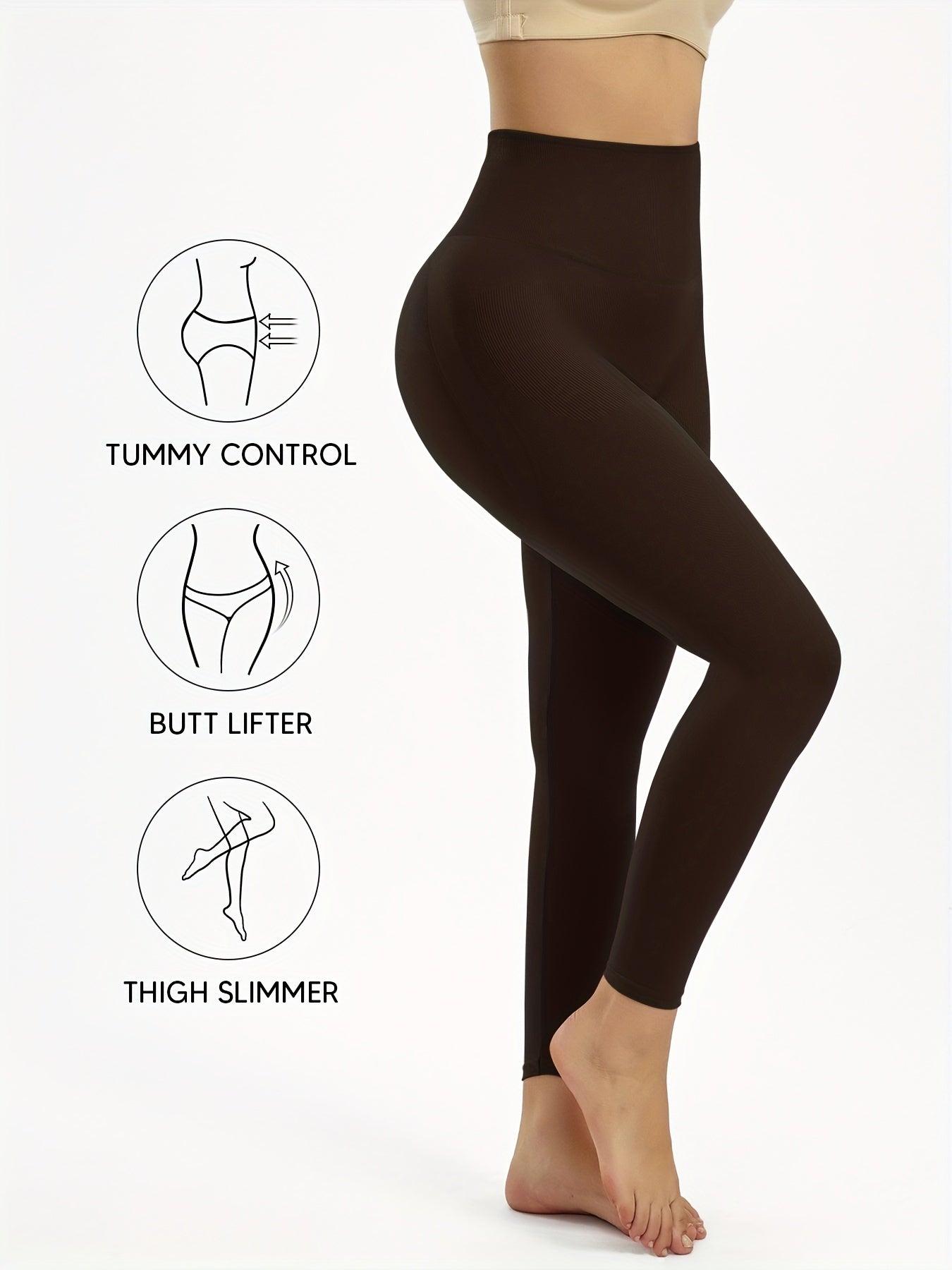 Women's High Waist Shaping Leggings Tummy Control Butt Lift Seamless Brown Yoga Running Casual