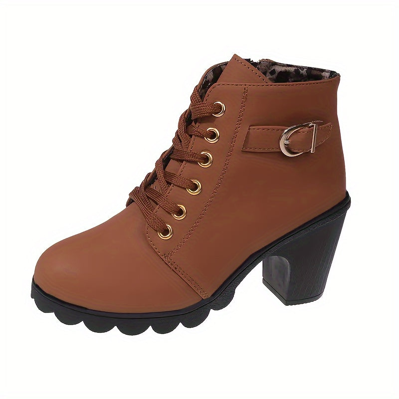 Women's Block Heel Short Boots Casual Lace Up Ankle Boots
