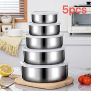 5 ta zanglamas po'latdan yasalgan oziq-ovqat saqlash idishlari to'plami, shaffof qopqoq bilan - mevalar, sabzavotlar va boshqalarni saqlash uchun mukammal | Oshxona tashkiloti uchun zarur, quvvat talab qilinmaydi, oziq-ovqat saqlash uchun xavfsiz