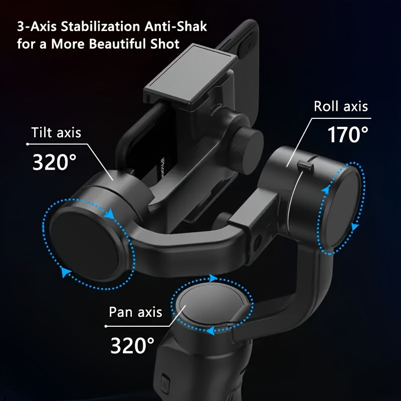 3-akse smartfon gimbal stabilizatori, tripod bilan, simsiz quvvat olish, vlog qilish va sayohat uchun