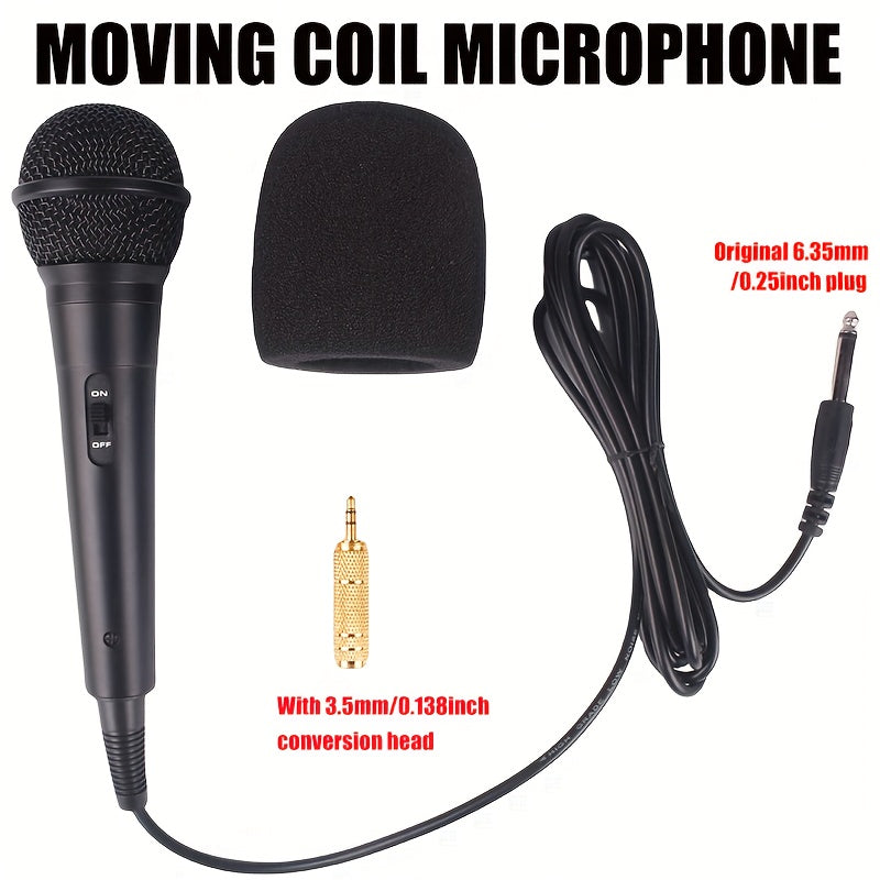 Wired Dynamic Microphone Handheld with 6.35mm Jack for Live Performances and Recording Black