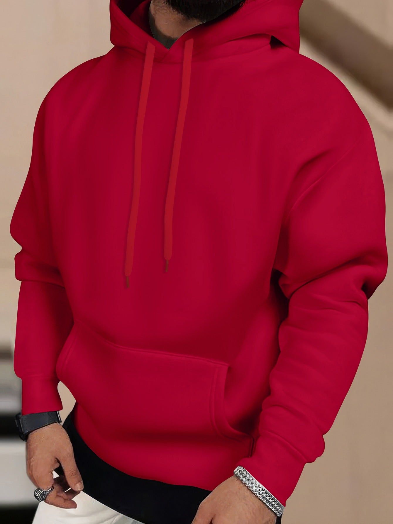 Men's Geometric Pattern Hoodie with Drop Shoulder Loose Fit All-Season Polyester Knit