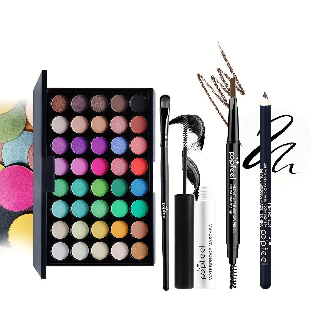40-Color Eyeshadow Palette Set in Black Tones with Brushes and Mascara Portable Eye Makeup Kit