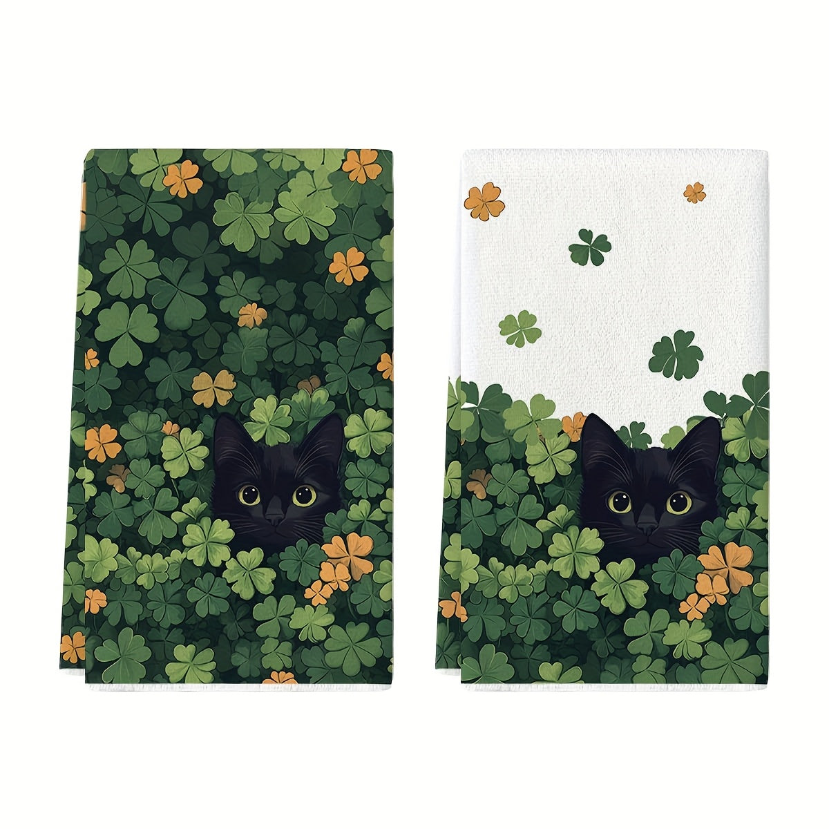 Black Cat Clover Kitchen Towels Set 40x60cm Farmhouse Holiday Hand Towels