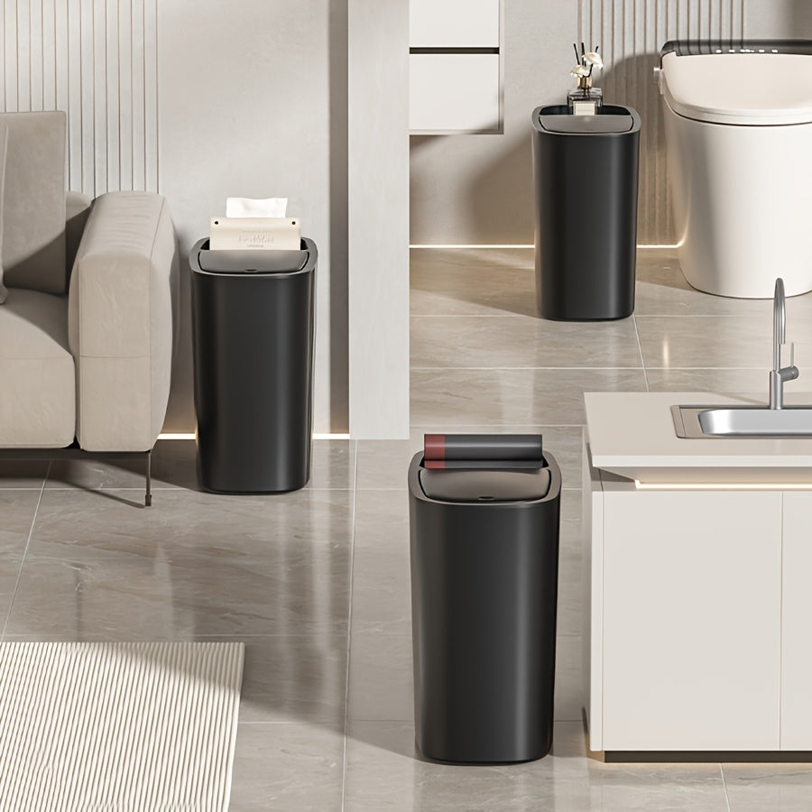 1 ta yupqa qora/oq axlat qutisi, bosish bilan ochiladigan qopqog' bilan, katta sig'imli, chiziqli dizayn, oshxona, yotoqxona, hammom uchun ideal - joyni tejovchi oval shakl, qulay qora rangli axlat qutisi