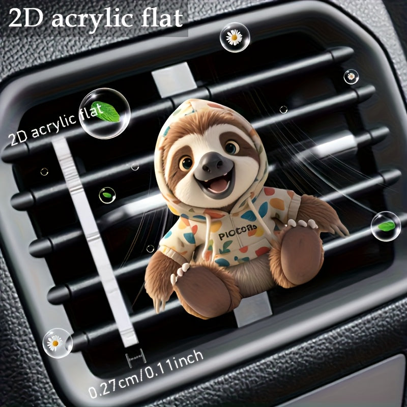 Cute 2D Flat Sloth Car Vent Clip Air Freshener with Aromatherapy Pads