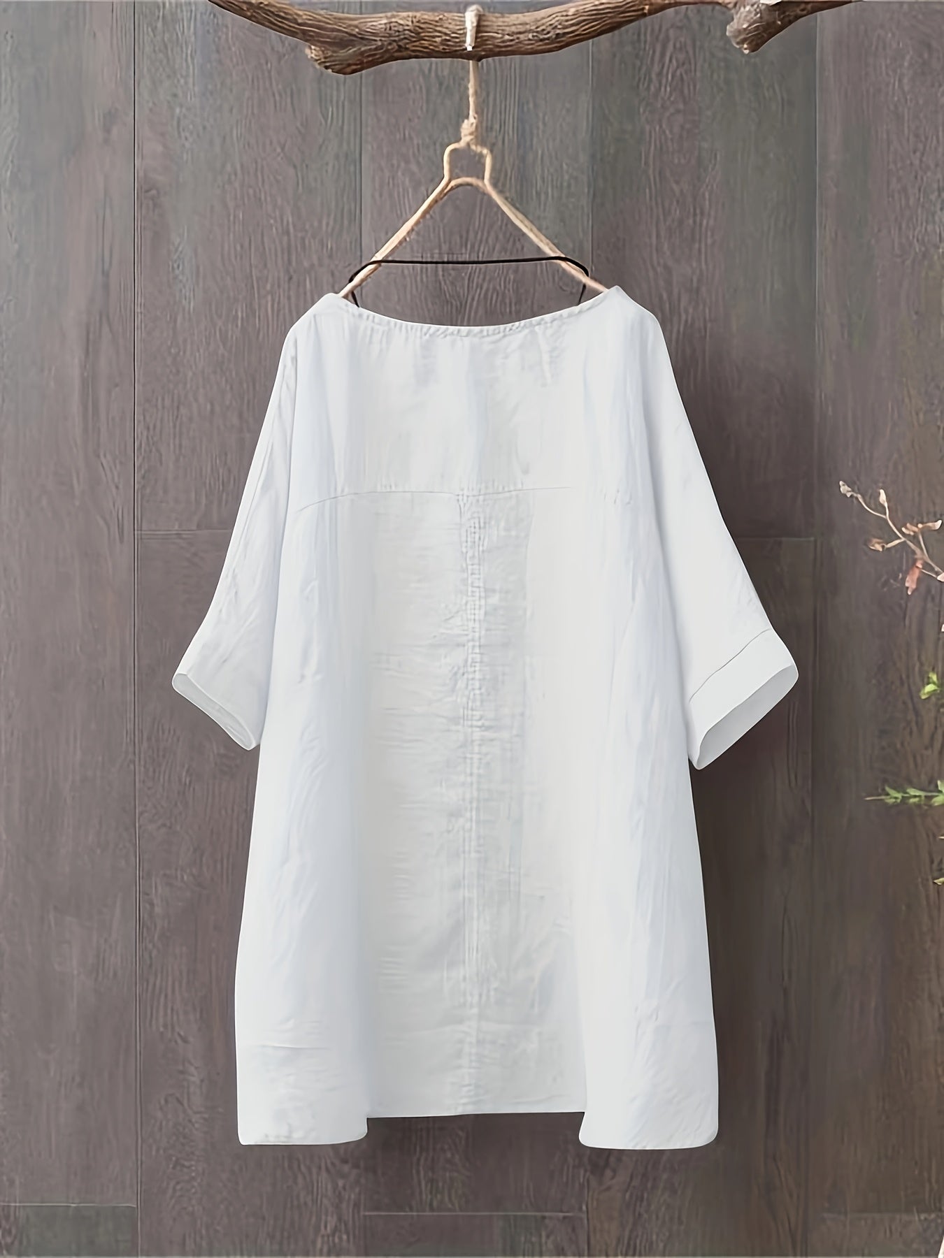 Women's Casual Cotton Crew Neck Blouse with Pocket for Spring Fall