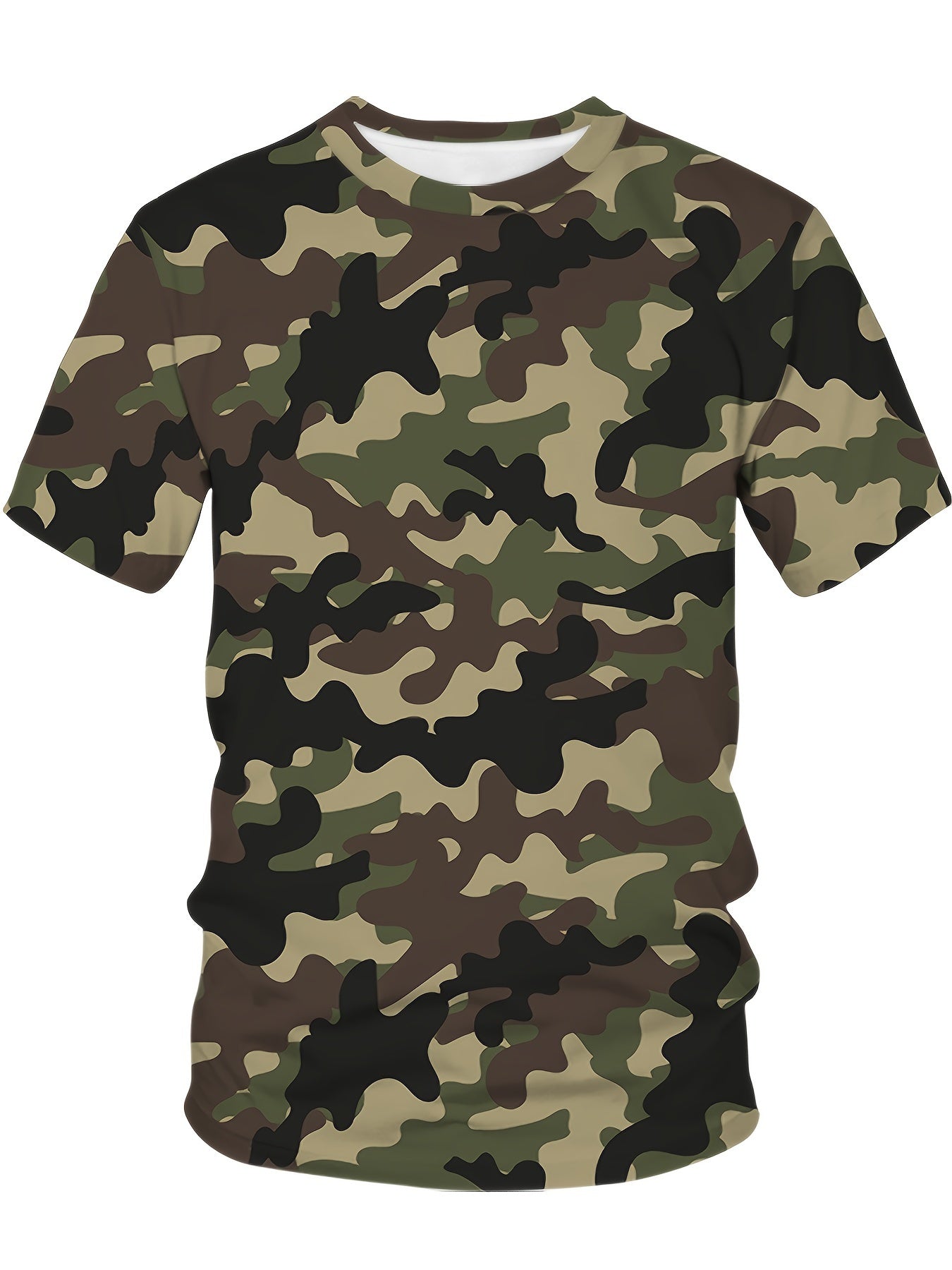 Camiseta de manga corta con cuello redondo de camuflaje para hombre, ropa casual de calle, poliéster y spandex