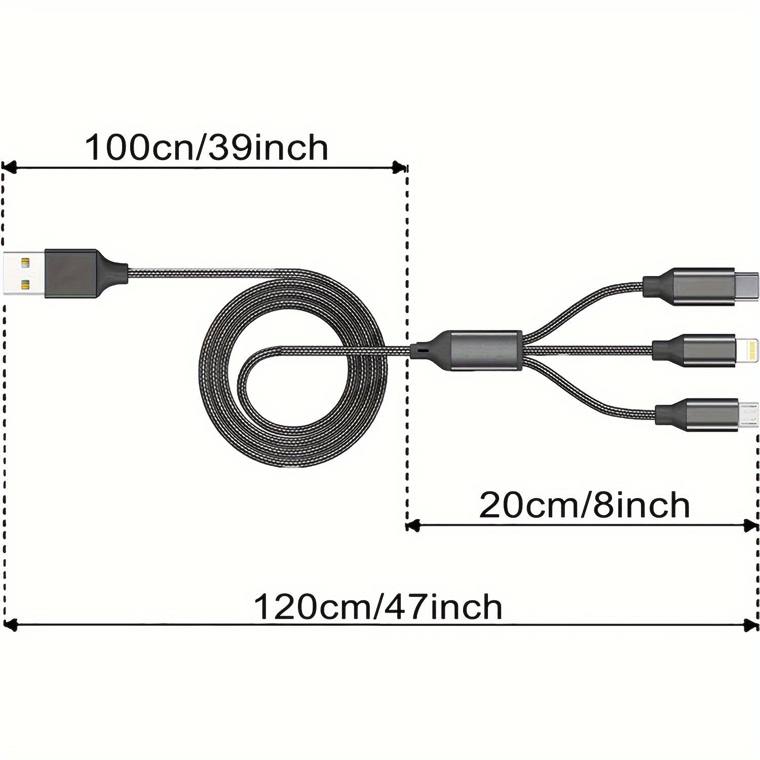Nylon Woven Fast Charging Cable for iPhone, Type-C, Micro USB Devices