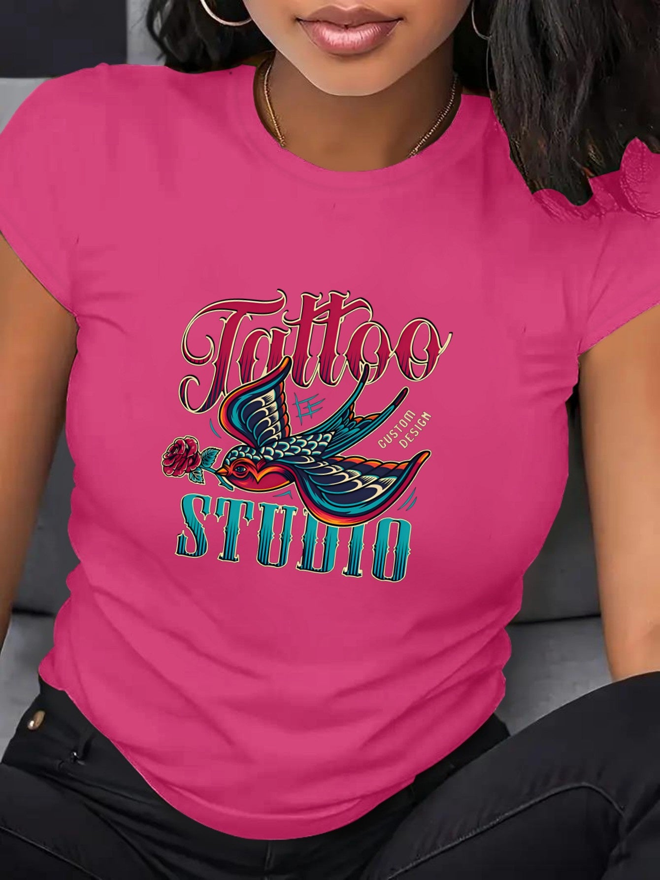 Women's Plus Size Tattoo Studio Graphic Tee Crew Neck Short Sleeve T-Shirt