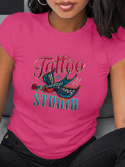 Women's Plus Size Tattoo Studio Graphic Tee Crew Neck Short Sleeve T-Shirt