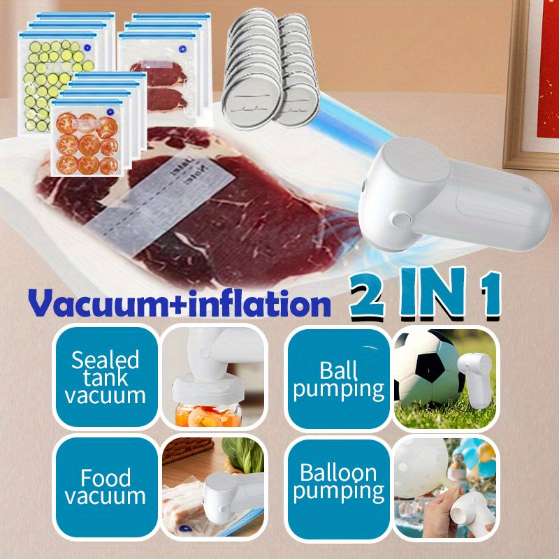 Portable Vacuum Sealer with 2-in-1 Blower and Pump, USB Rechargeable, Durable ABS