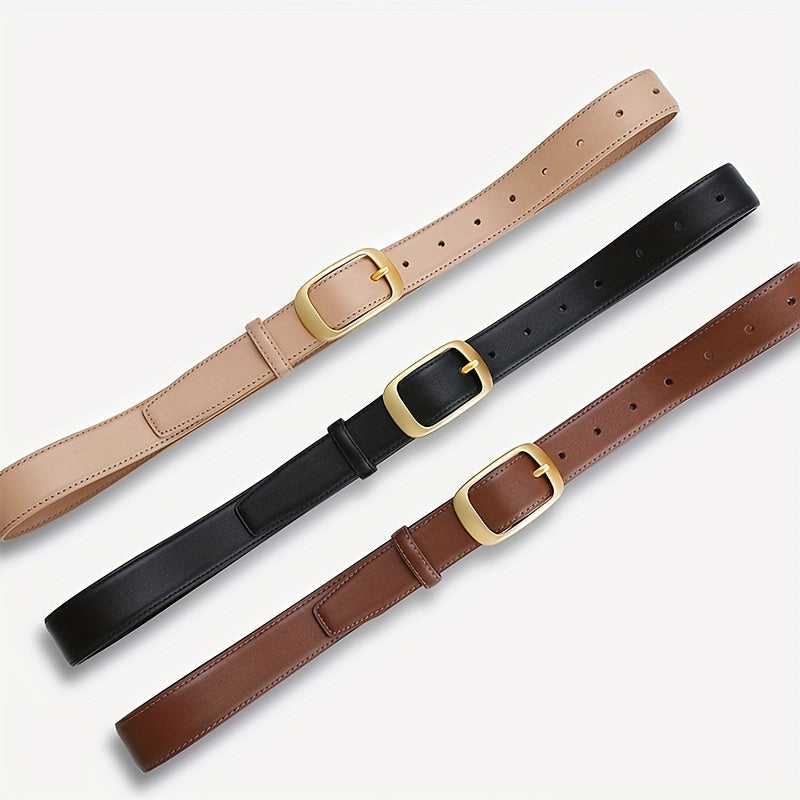 Women's Leather Belt Cowhide Simple Button Fashion for Black Jeans