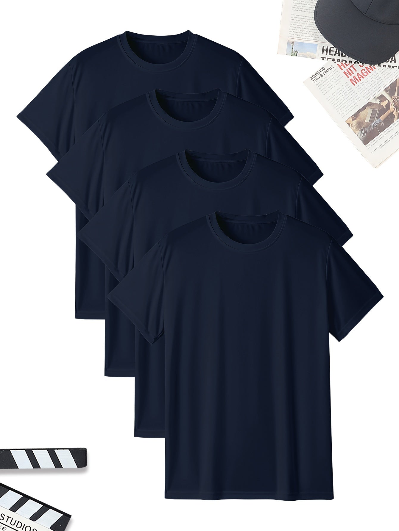 Мужские футболки больших размеров с однотонным цветом с коротким рукавом для лета на открытом воздухе, 4 шт.