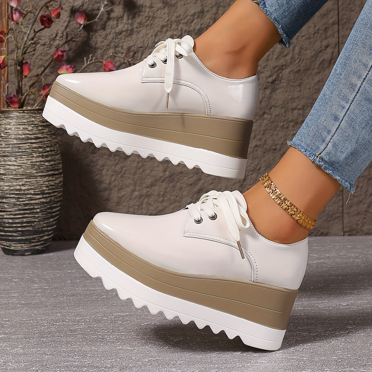 Women Square Toe Platform Shoes Thick Sole Non-Slip Lightweight