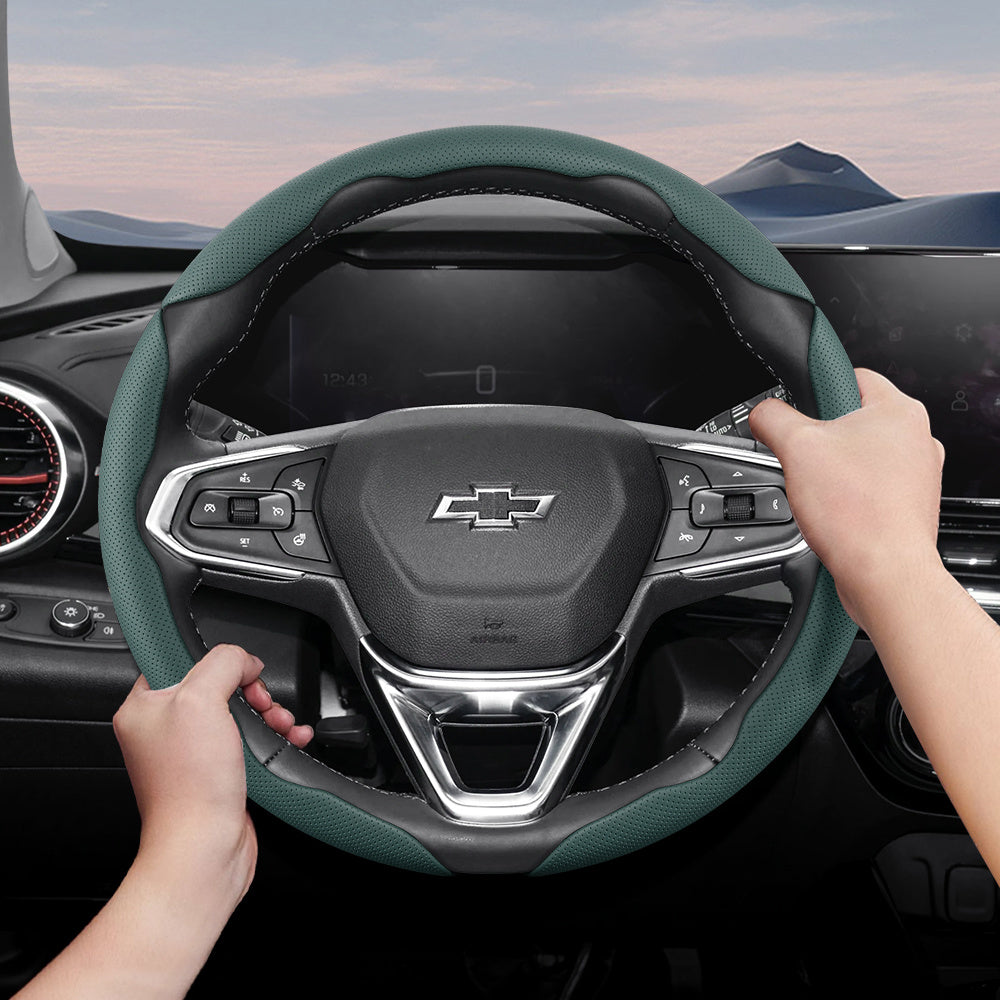 Universal Ventilated PU Leather Steering Wheel Cover, Quick-Release, Anti-Slip