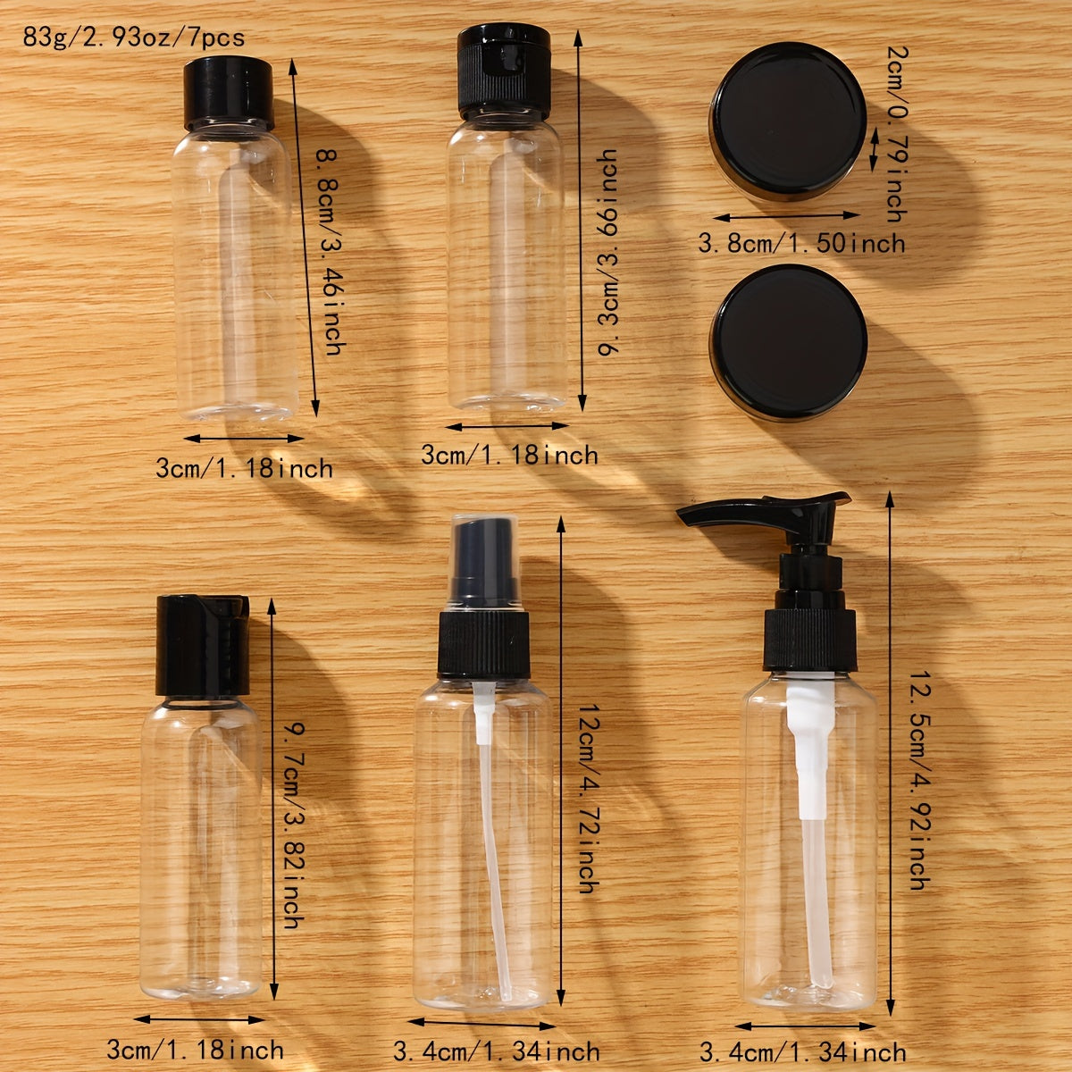7-Piece Refillable Travel Bottles for Toiletries Shampoo Conditioner Lotion Soap Body Wash