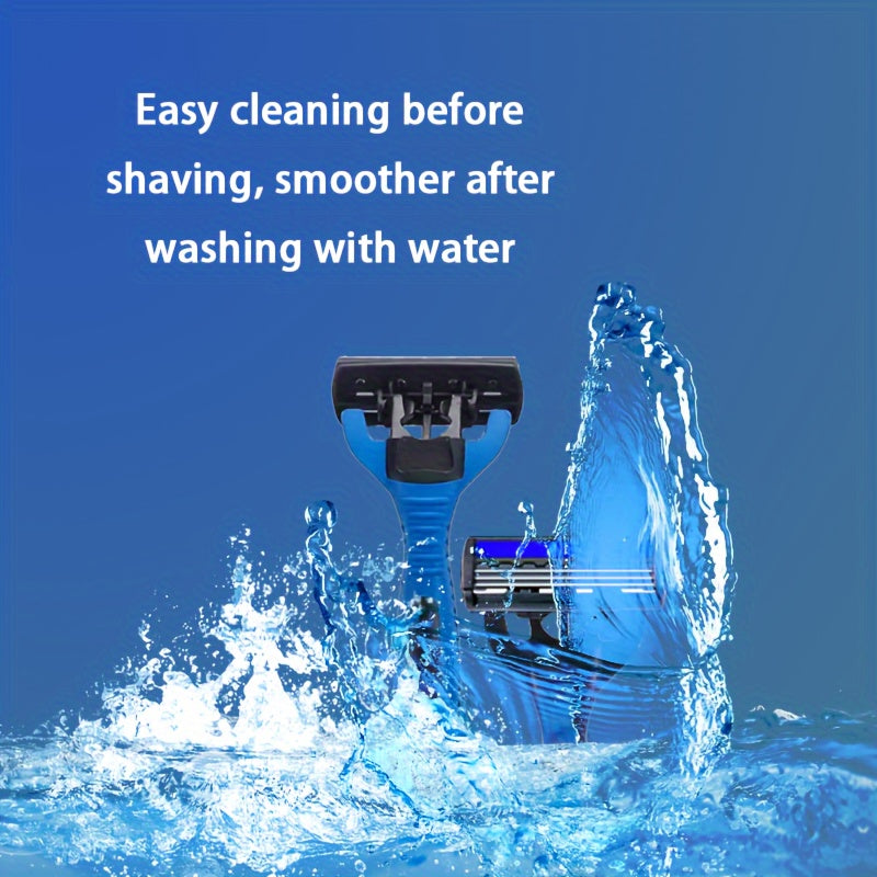 Men's Safety Razor with 3-Blade System, Metal Handle, Includes Replacement Blades