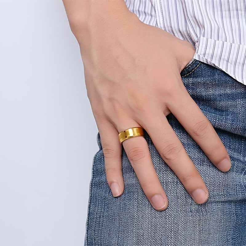 [Mijozlar Sevimlisi] Zamonaviy 8mm Oltin Qoplamali Tungsten Karbid Halqa, Moda Juftliklar Uchun Ideal - To'y yoki Nikoh Uchun Mukammal, Qirralari Beveled - Erkaklar va Ayollar Uchun Mos