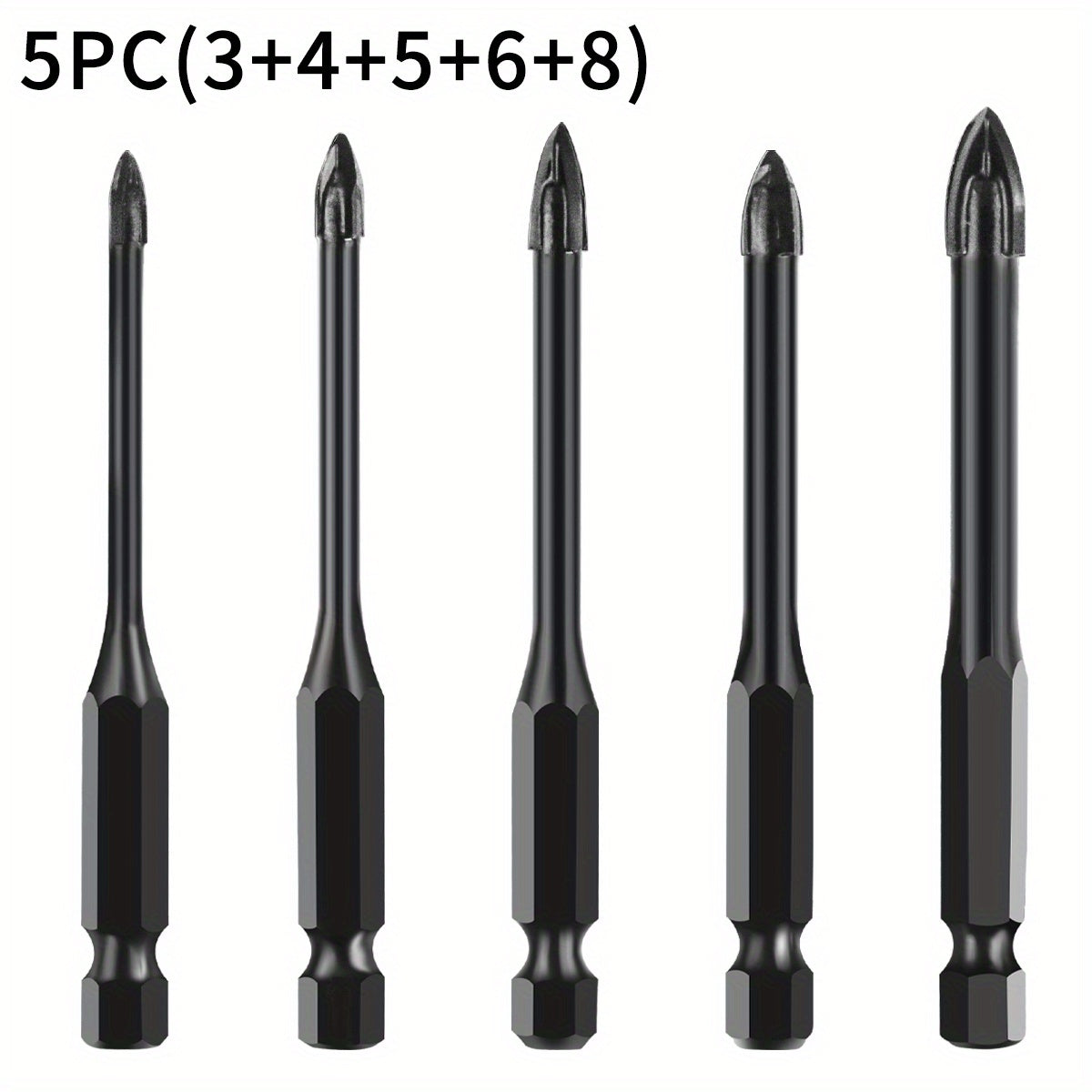 5pcs Hex Shank Cross Reaming Drill Bits for Glass Ceramic Woodworking 3/4/5/6/8mm