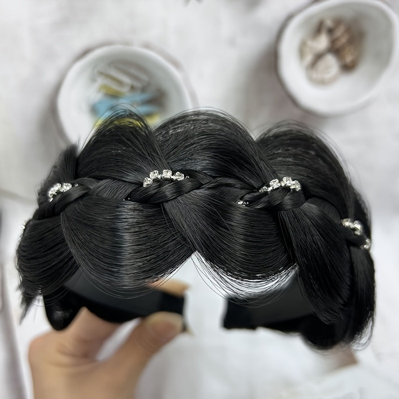 Женская головная повязка с рифленым плетением и стразами, с противоскользящим дизайном, поднимающая стиль и модный аксессуар для волос.