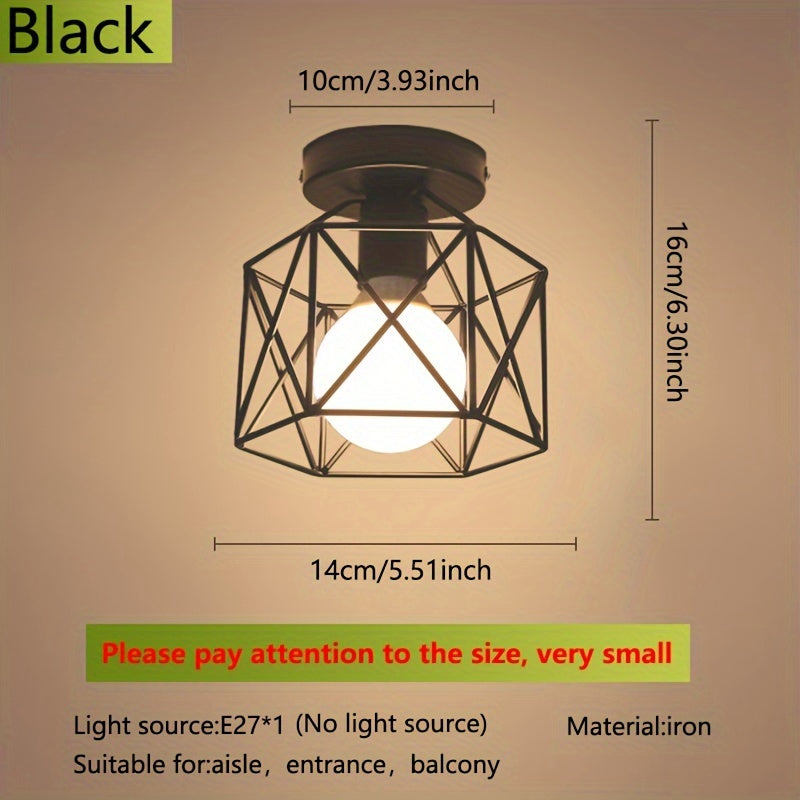 Black Iron Modern Nordic Ceiling Light with E27 Base Geometric Semi-Flush Mount for Bedroom Hallway Kitchen