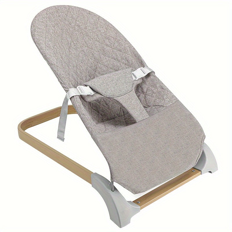 Baby Bouncer Seat for Kids Khaki with Wood-Look Base Steel Frame Assembly Needed