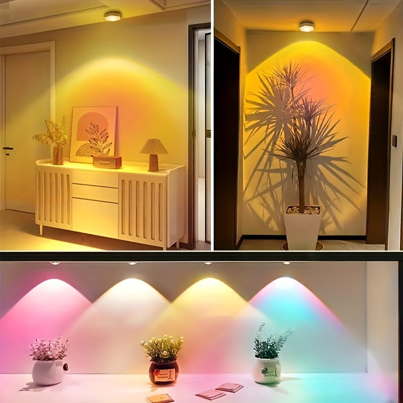 White Hexagonal Sunset Red LED Projection Lamp Dimmable Battery Powered for Cabinet Wall Lighting