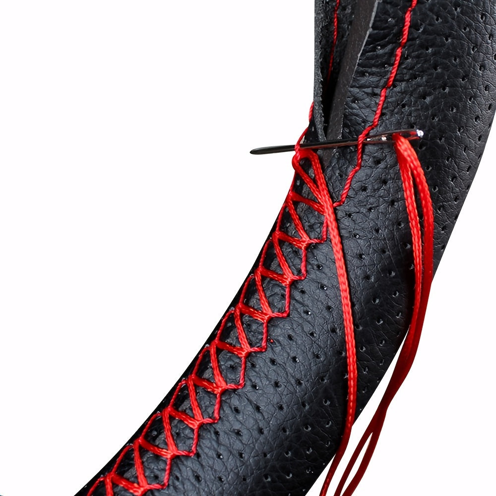 Avtomobil boshqaruv g'ildiragi qopqog'i, yopishqoqsiz, yumshoq sun'iy charm, 38 sm, igna va ip bilan