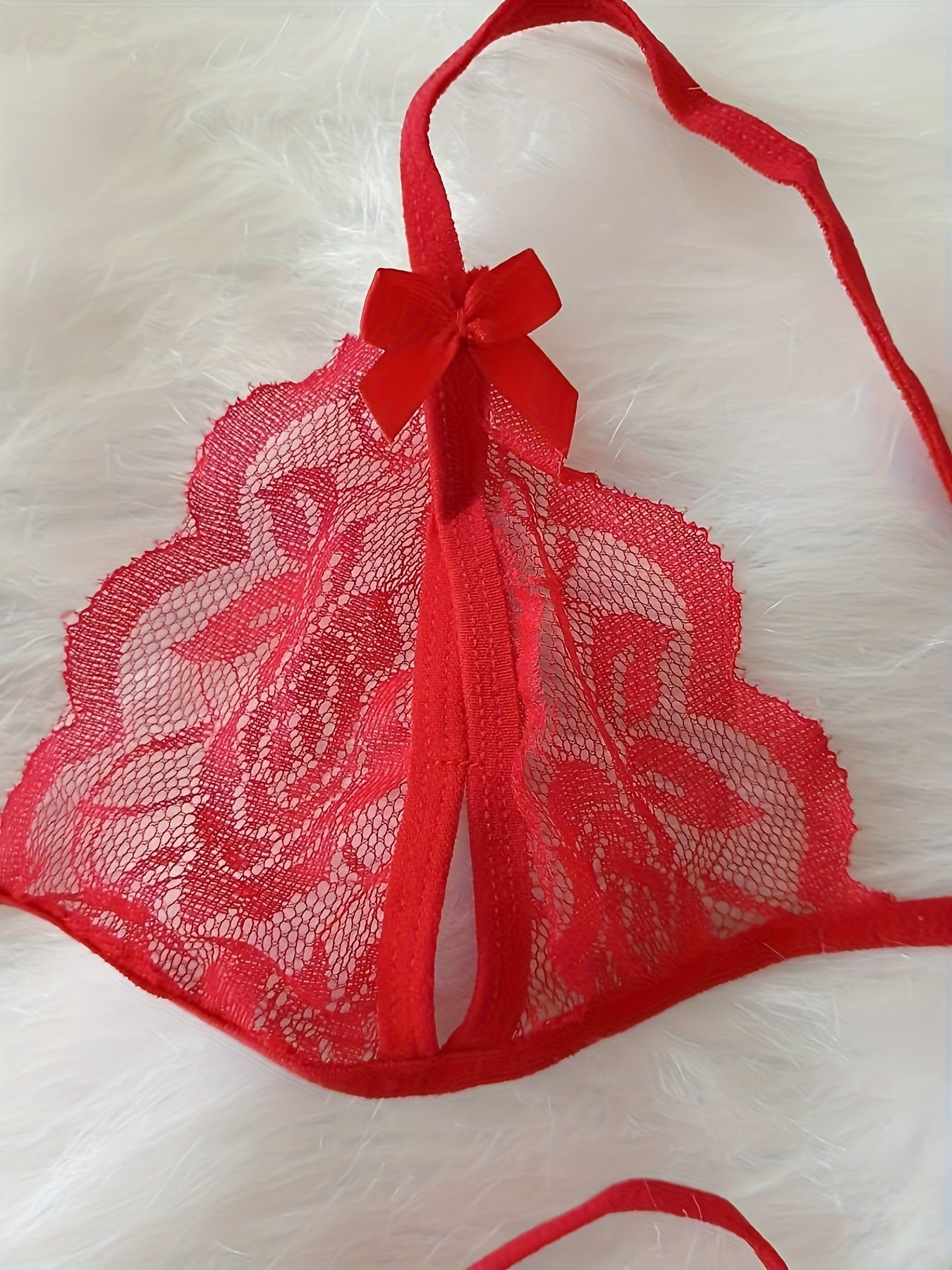 Lingerie Set with Deep V Neckline and See-Through Back, Includes Bra and Open Crotch Thong