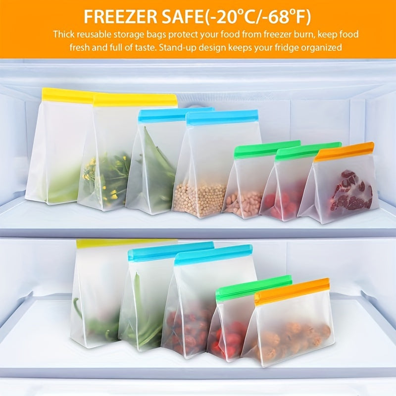 Pack of 8 BPA-Free Gallon Size PEVA Reusable Freezer Storage Bags Leakproof Durable for Meal Prep Snacks Sandwiches
