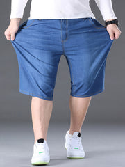 Plus Size Men's Denim Shorts Casual Blue Cotton Stretch Summer