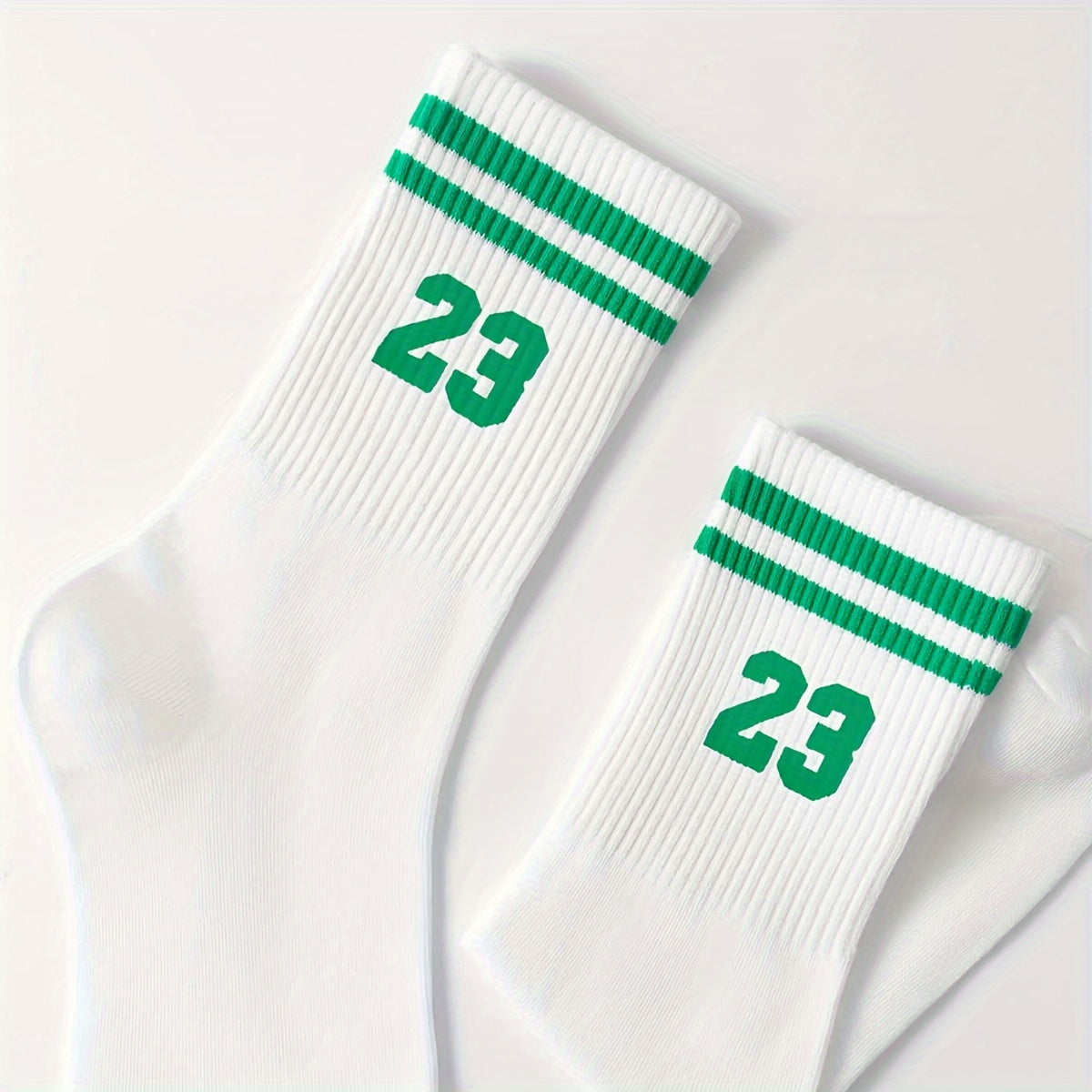 Men's Athletic Mid-Calf Socks Striped Pattern Number 23 Polyester Spandex