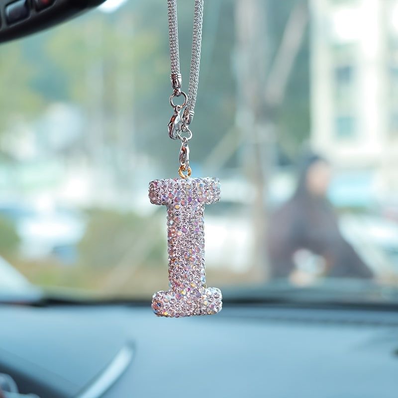 Crystal Bling Alphabet Letter Pendant for Vehicle Mirror with Rhinestones and Metal Material