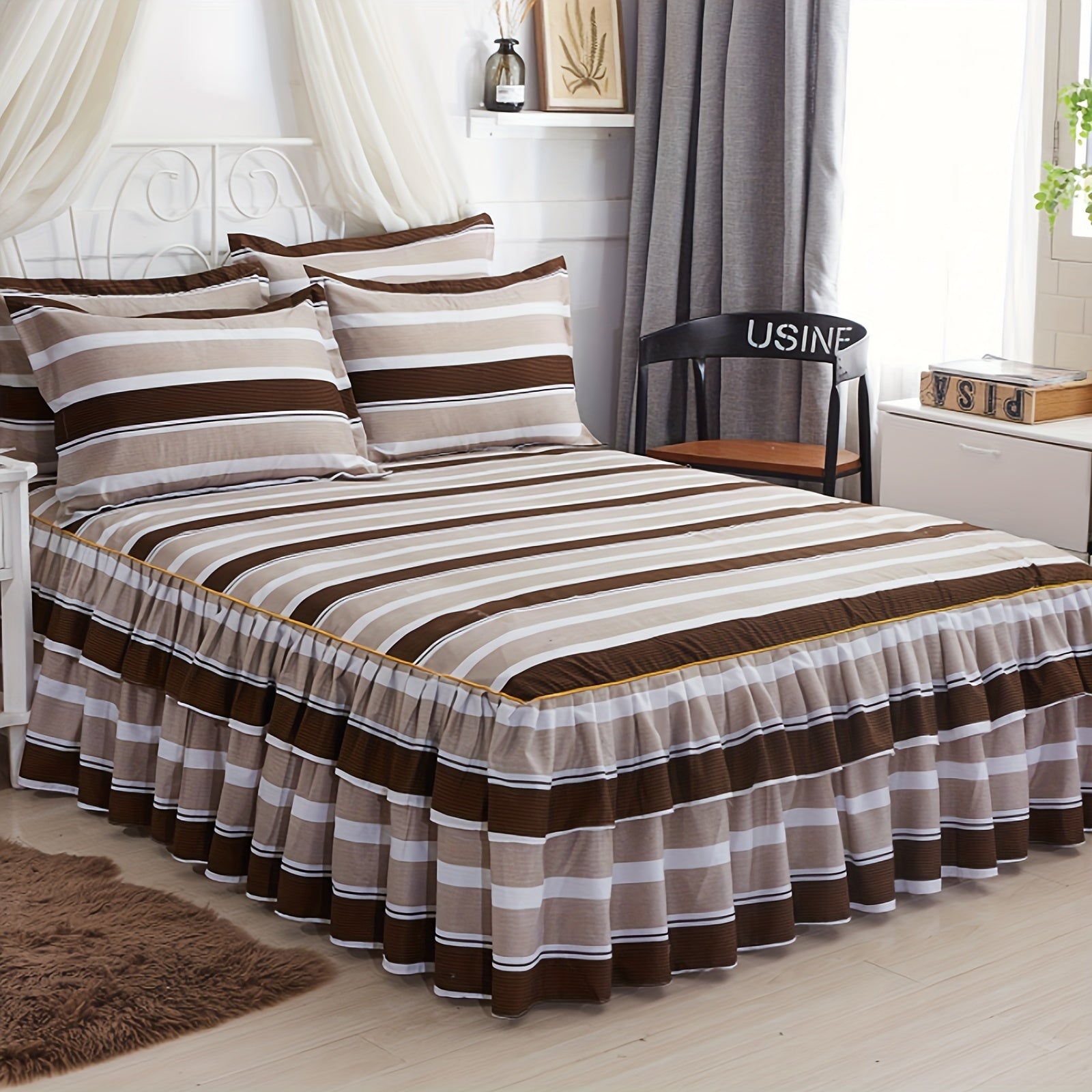 Ruffled Bed Skirt Floral Print Soft and Comfortable Fits All Beds