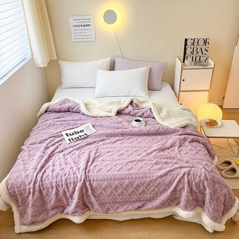 Dual-Sided Plush Blanket with Sherpa Fleece for All Seasons Polyester Knit Weave