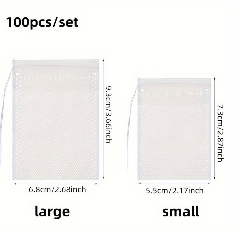 Фильтр-пакеты для чая - набор из 100 штук. Одноразовые заварники с затягивающимся шнурком для листового чая. Идеально подходит для дома, ресторана, отеля, офиса. Идеальные чайные принадлежности для кухонных принадлежностей.