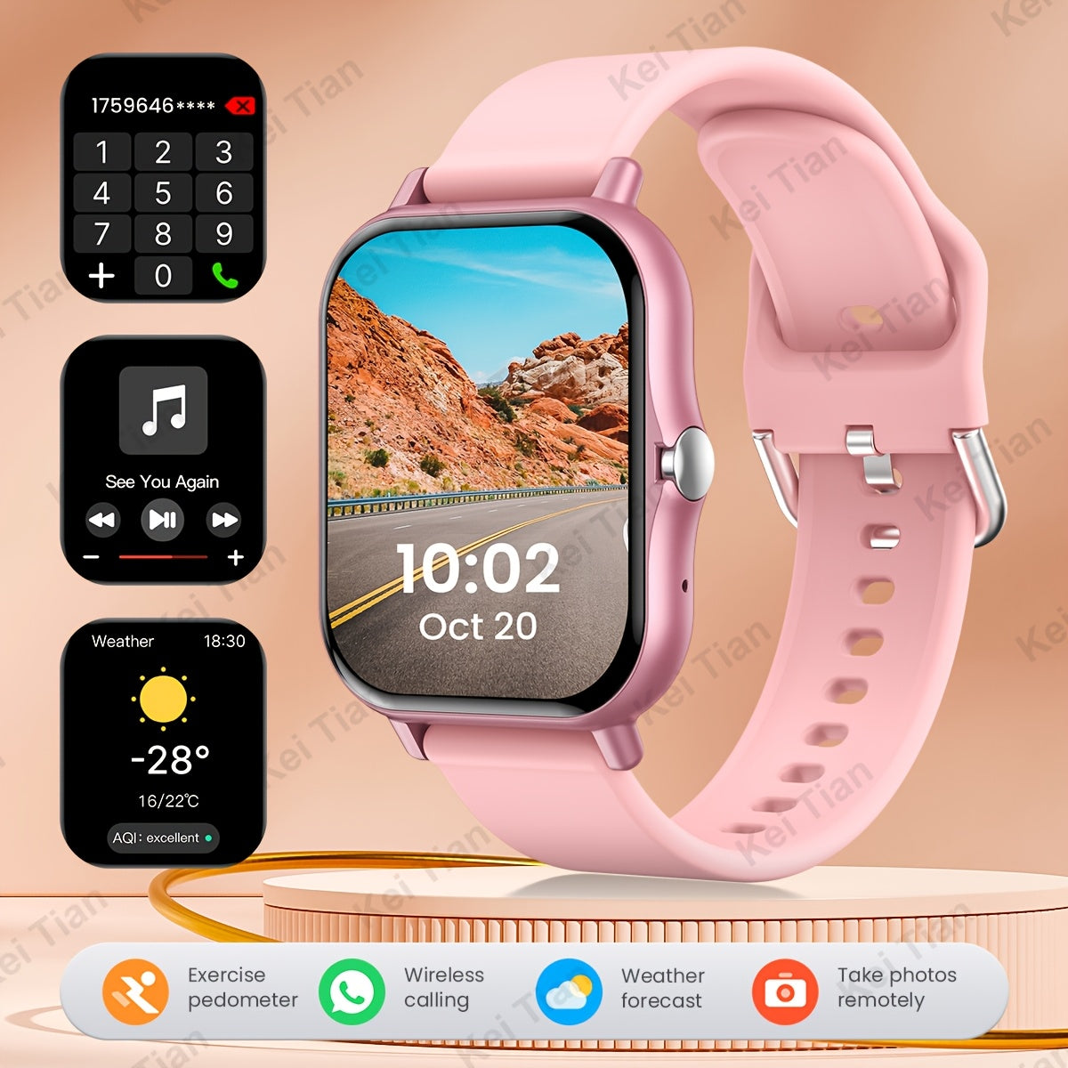 Smartwatch 4.65cm Touch Screen Multi-Sport Tracking Wireless 5.0 Beige Strap