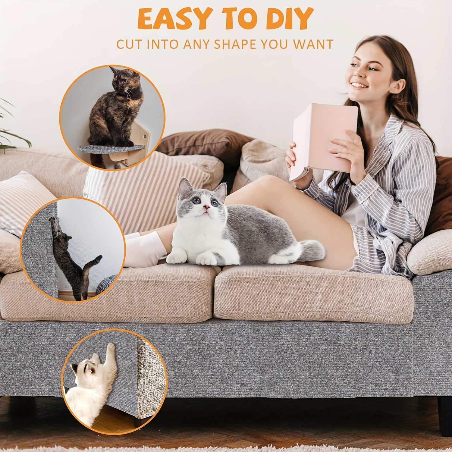 40x100cm Self-Adhesive Cat Scratch Guard Mat Furniture Protector Reusable Sofa Shield