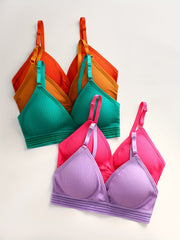 Set of 5 Wireless Bras with Ribbed Texture Soft Breathable Fabric Adjustable Straps