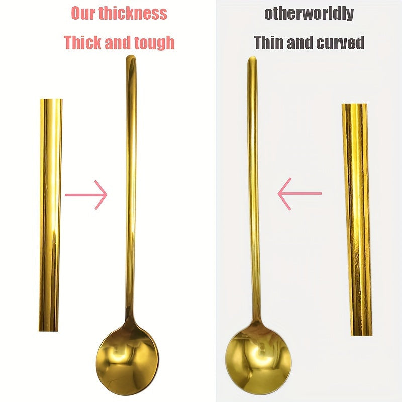 Set of 4 Stainless Steel Coffee Spoons with Long Handles, Golden Finish