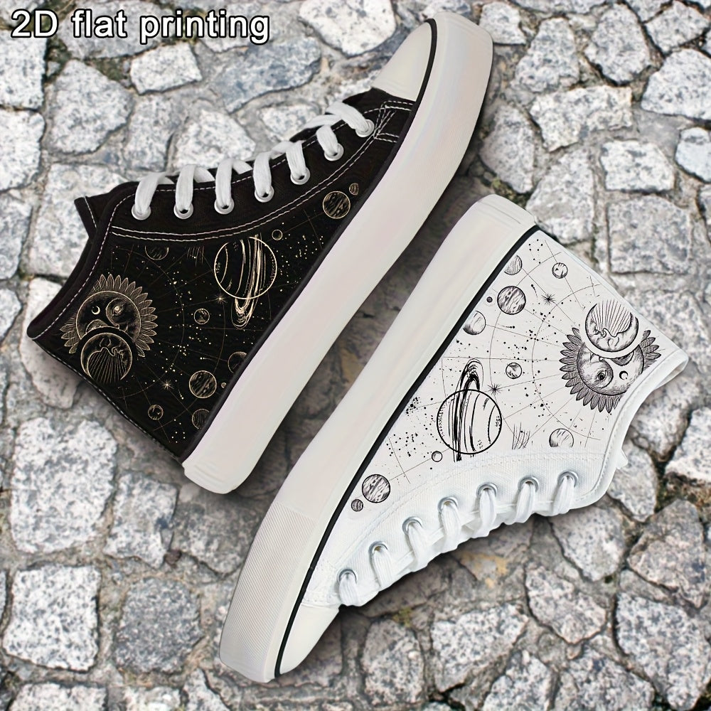 Women's Black and White Canvas Casual Skate Sneakers with Lace-Up Style