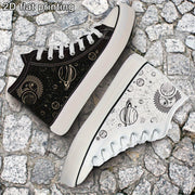 Women's Black and White Canvas Casual Skate Sneakers with Lace-Up Style