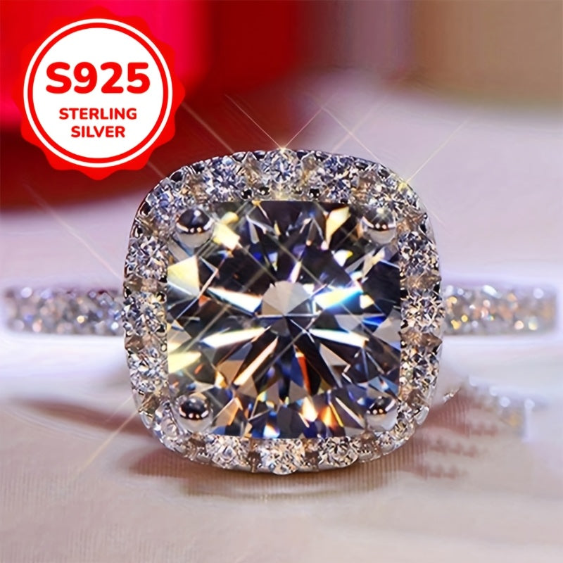 Sterling Silver Square Ring with Cubic Zirconia December Birthstone Celestial Design